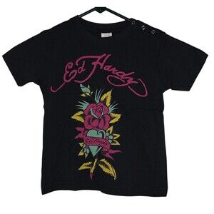 Ed Hardy Baby Tee 18-24 Months Black w/ Rose Vtg by Christian Audigier NWT